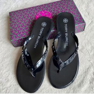 NWOT Tory Burch Black Jelly Sandals with Logo Detail - New With Original Box